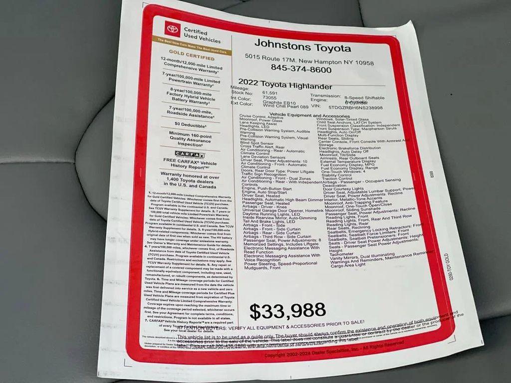 used 2022 Toyota Highlander car, priced at $32,487