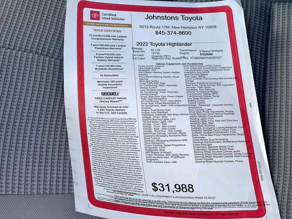used 2022 Toyota Highlander car, priced at $30,985