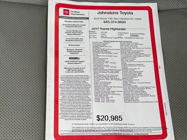 used 2017 Toyota Highlander car, priced at $20,985