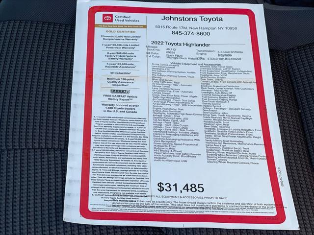 used 2022 Toyota Highlander car, priced at $31,485