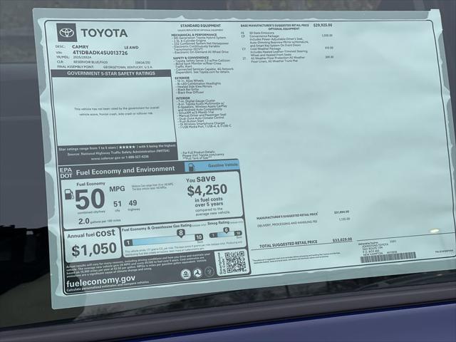 new 2025 Toyota Camry car, priced at $33,029