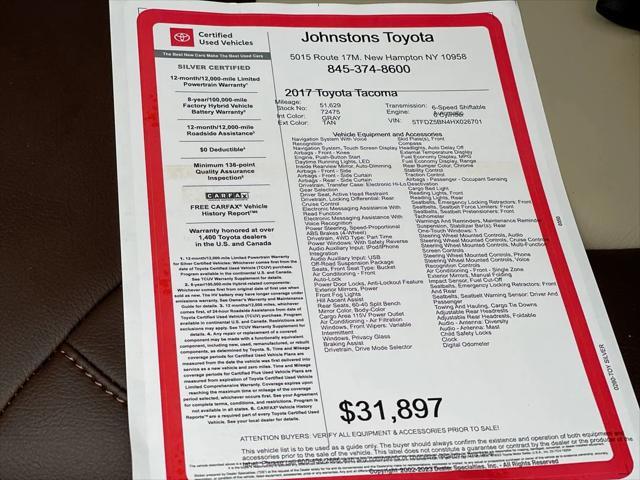 used 2017 Toyota Tacoma car, priced at $31,897