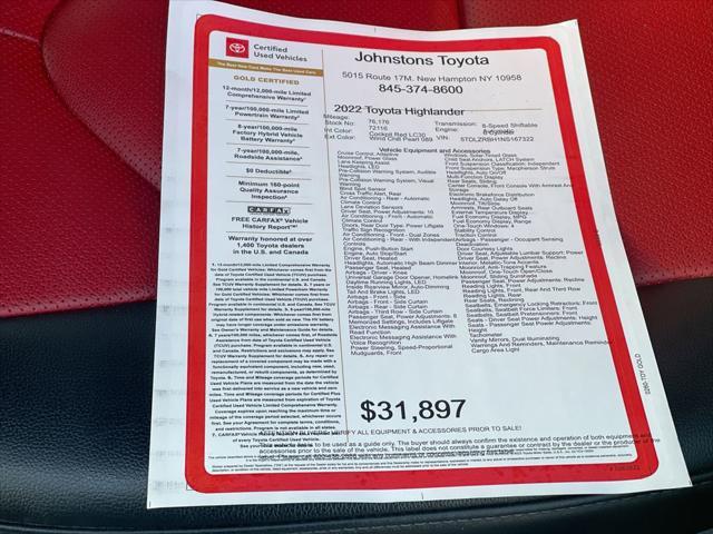 used 2022 Toyota Highlander car, priced at $31,897