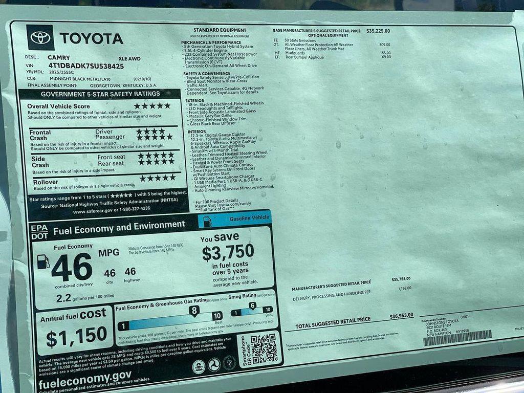 new 2025 Toyota Camry car, priced at $36,953