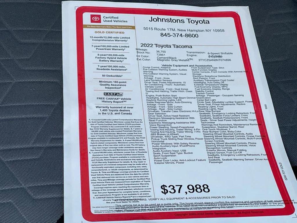 used 2022 Toyota Tacoma car, priced at $36,897