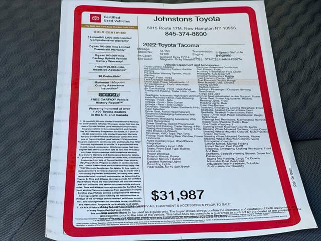 used 2022 Toyota Tacoma car, priced at $31,987