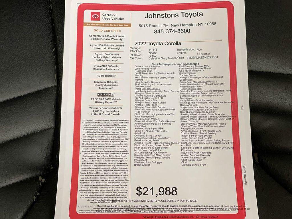 used 2022 Toyota Corolla car, priced at $20,867