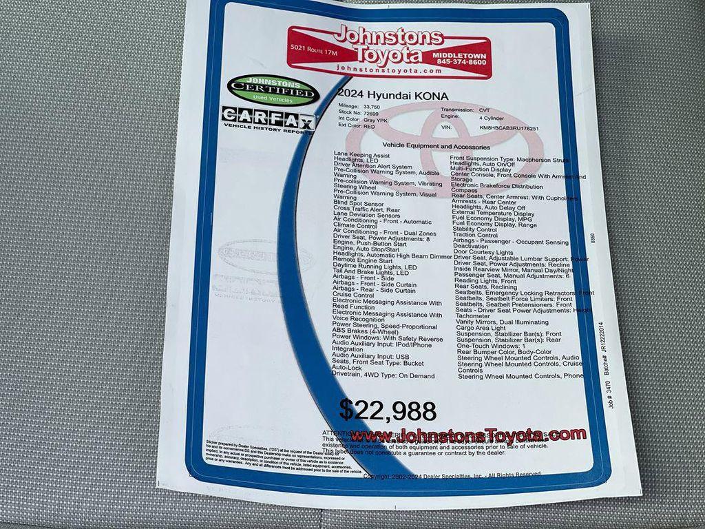 used 2024 Hyundai Kona car, priced at $21,597