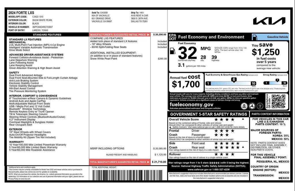 used 2024 Kia Forte car, priced at $18,990