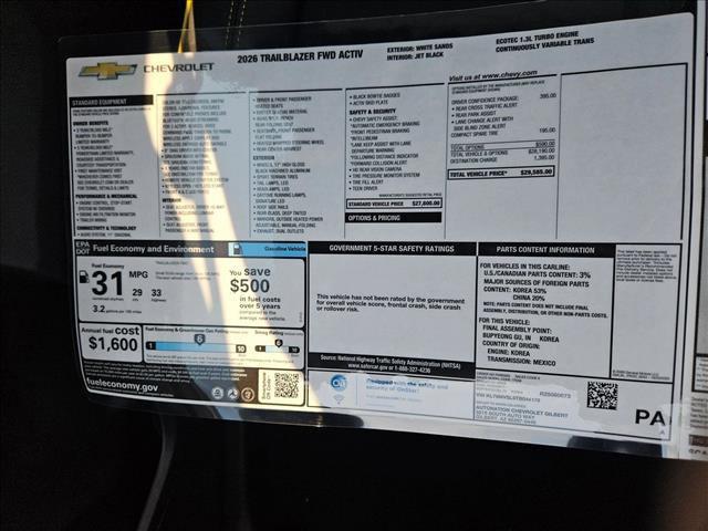 new 2026 Chevrolet TrailBlazer car, priced at $26,631
