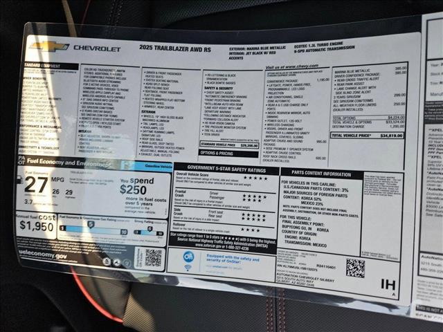 new 2025 Chevrolet TrailBlazer car, priced at $30,804