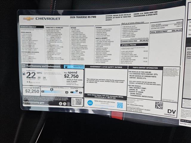 new 2026 Chevrolet Traverse car, priced at $55,565