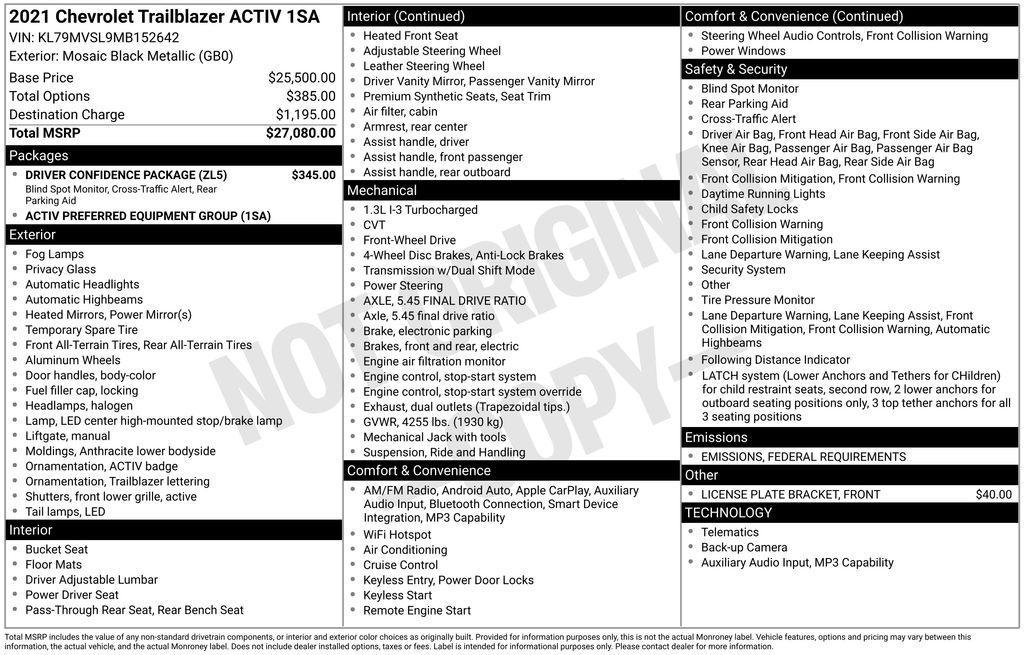 used 2021 Chevrolet TrailBlazer car, priced at $17,495