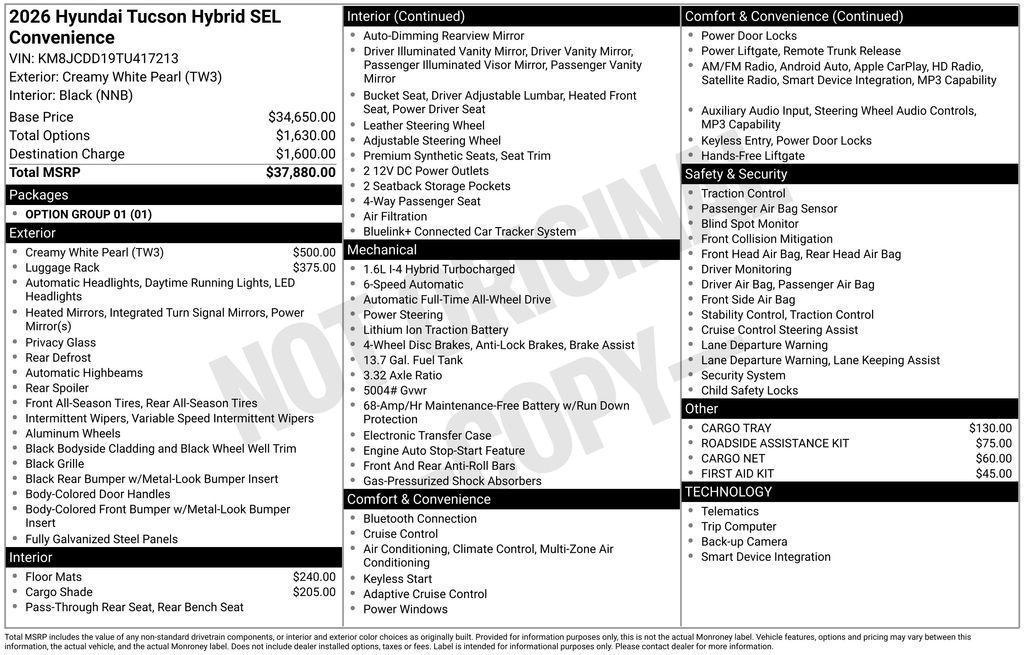 new 2026 Hyundai TUCSON Hybrid car, priced at $34,283