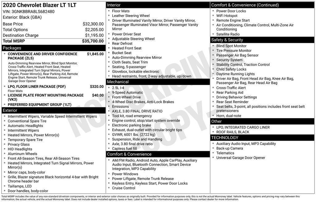 used 2020 Chevrolet Blazer car, priced at $18,565