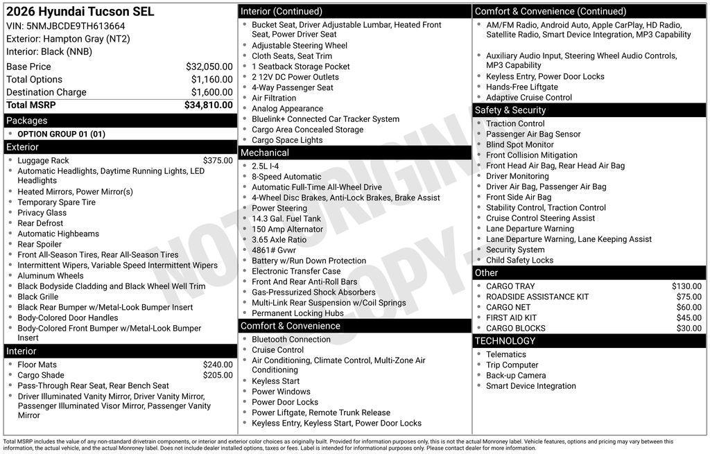 new 2026 Hyundai Tucson car, priced at $31,188