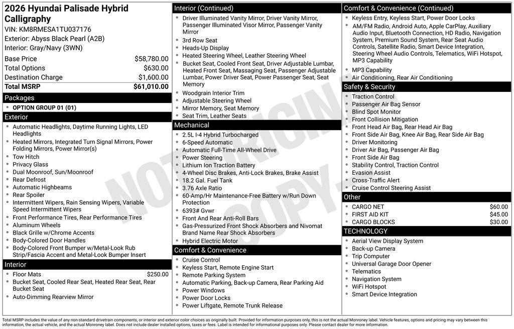 new 2026 Hyundai Palisade Hybrid car, priced at $59,192