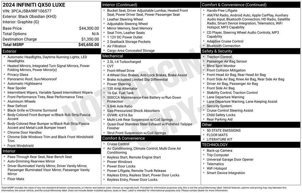 used 2024 INFINITI QX50 car, priced at $27,005