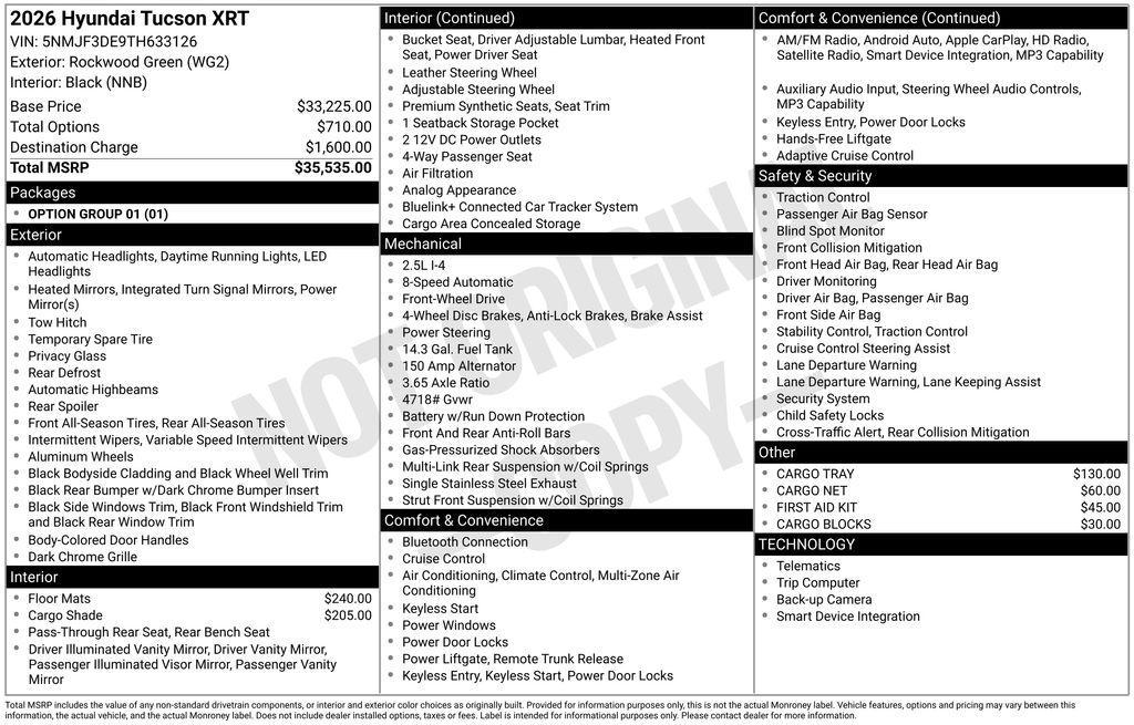 new 2026 Hyundai Tucson car, priced at $32,072