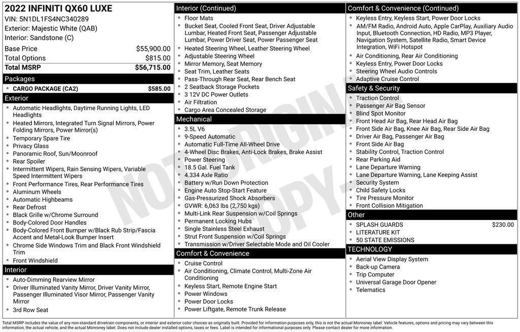 used 2022 INFINITI QX60 car, priced at $39,995