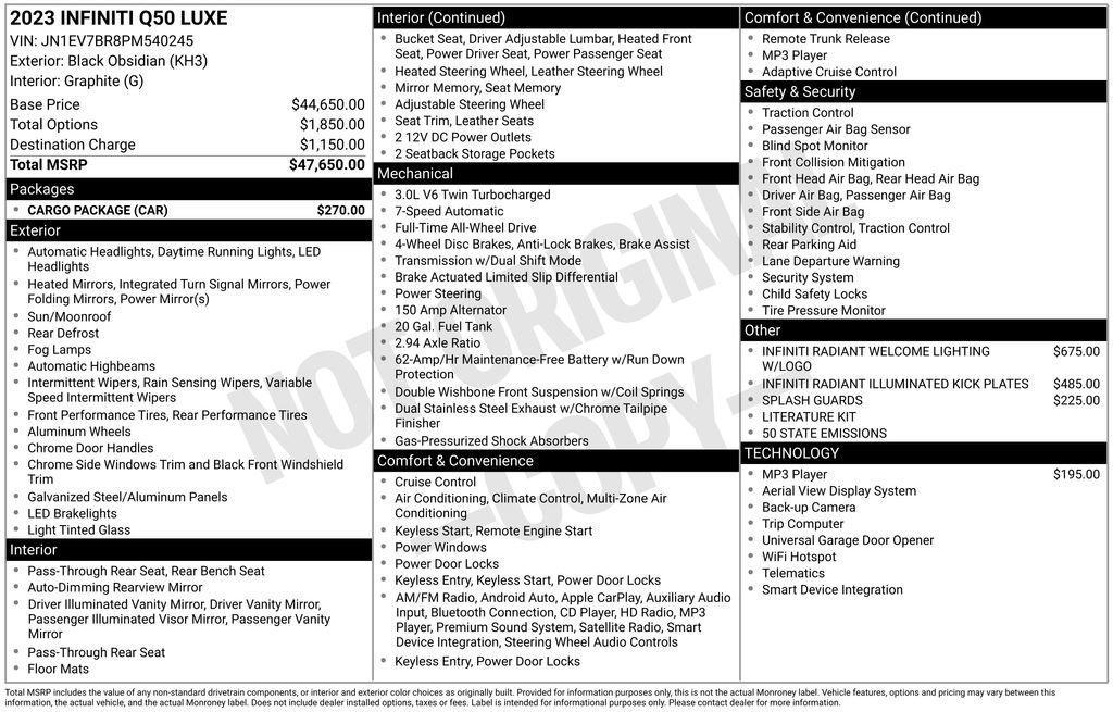 used 2023 INFINITI Q50 car, priced at $33,495