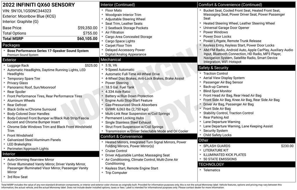 used 2022 INFINITI QX60 car, priced at $39,395