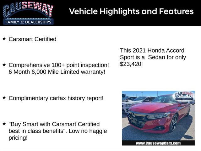 used 2021 Honda Accord car, priced at $23,420