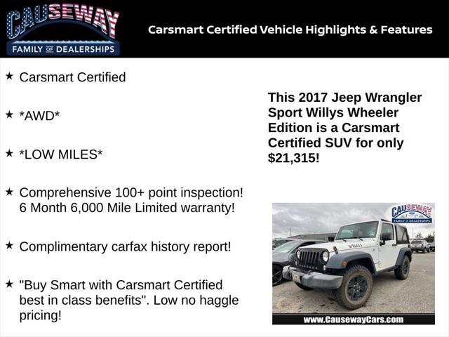 used 2017 Jeep Wrangler car, priced at $21,315