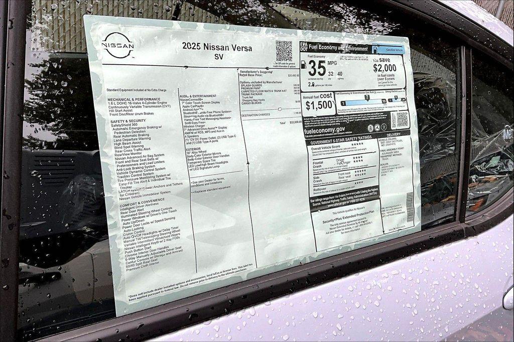 new 2025 Nissan Versa car, priced at $20,138