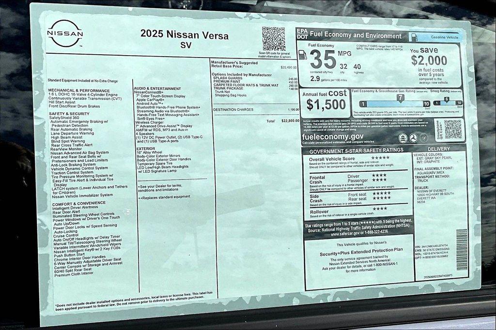 new 2025 Nissan Versa car, priced at $21,643