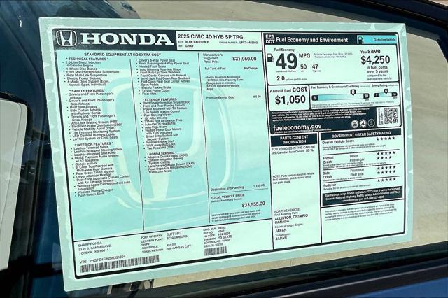 new 2025 Honda Civic Hybrid car, priced at $31,852