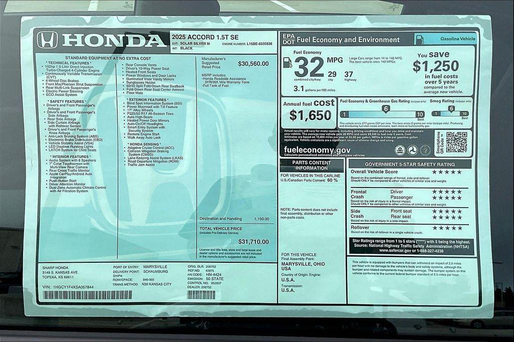 new 2025 Honda Accord car, priced at $29,773
