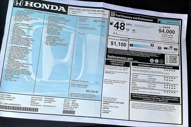 new 2025 Honda Civic Hybrid car, priced at $30,604