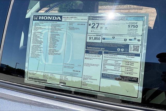 new 2026 Honda HR-V car, priced at $32,945