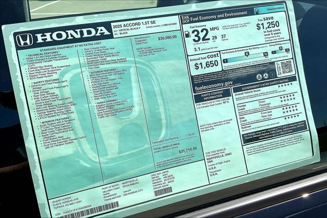 new 2025 Honda Accord car, priced at $30,565