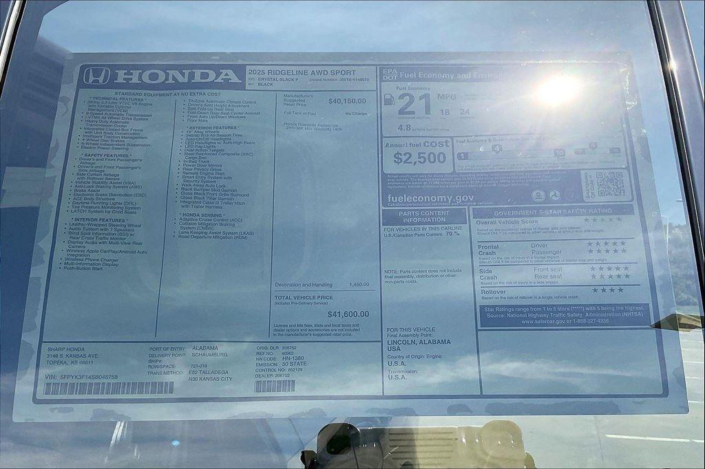 new 2025 Honda Ridgeline car, priced at $41,600