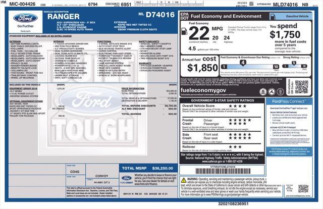 used 2021 Ford Ranger car, priced at $30,914