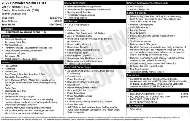used 2022 Chevrolet Malibu car, priced at $15,622