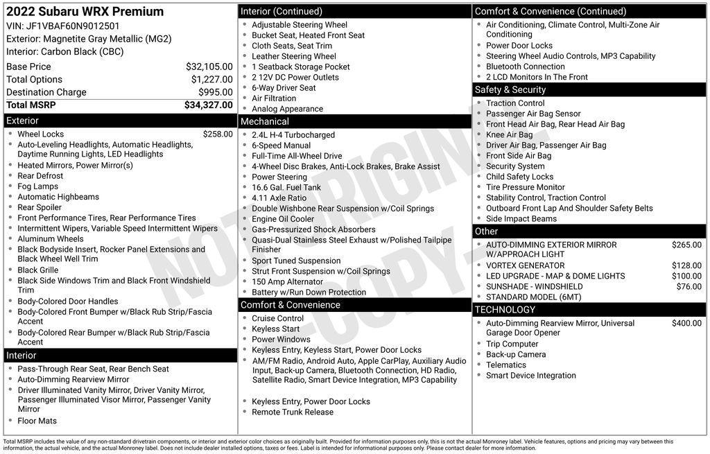 used 2022 Subaru WRX car, priced at $26,896