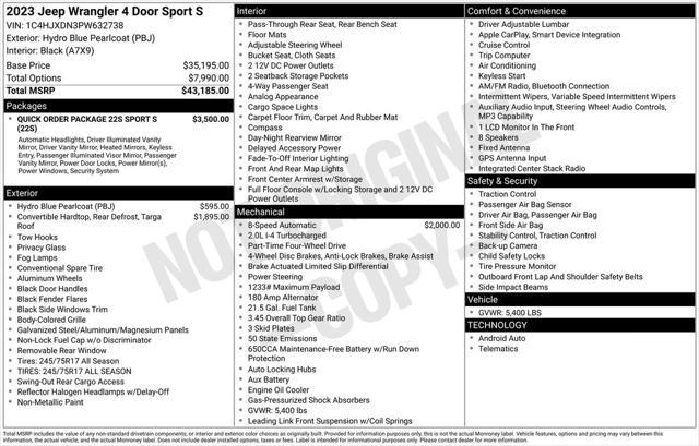 used 2023 Jeep Wrangler car, priced at $28,191