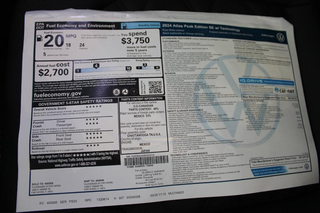 new 2024 Volkswagen Atlas car, priced at $49,071
