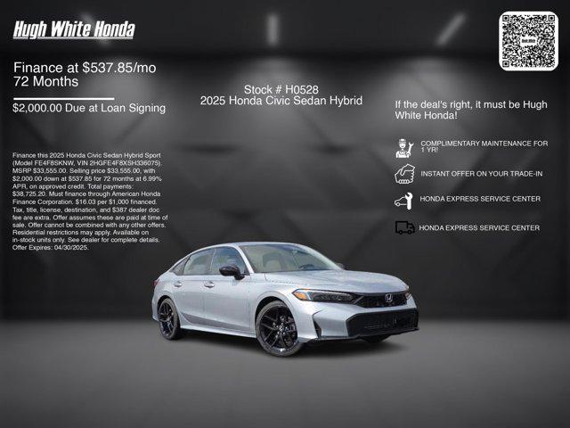 new 2025 Honda Civic Hybrid car, priced at $33,555