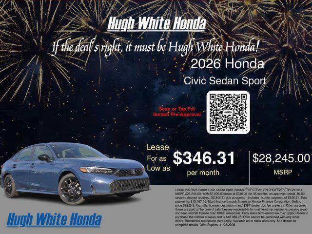 new 2026 Honda Civic car, priced at $28,245