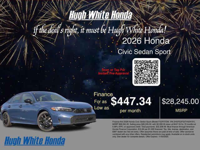new 2026 Honda Civic car, priced at $28,245