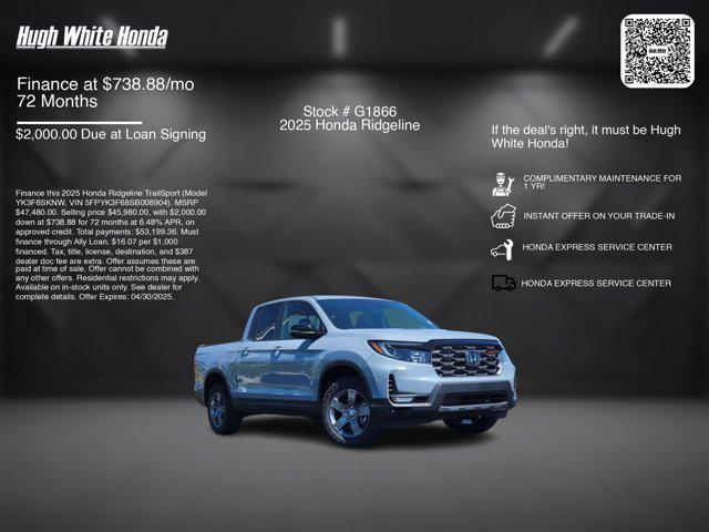 new 2025 Honda Ridgeline car, priced at $45,480
