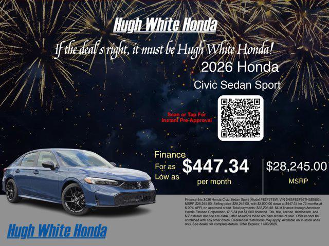 new 2026 Honda Civic car, priced at $28,245
