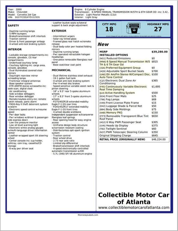used 2000 Chevrolet Corvette car, priced at $24,900