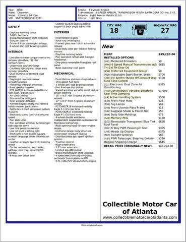 used 2000 Chevrolet Corvette car, priced at $25,900