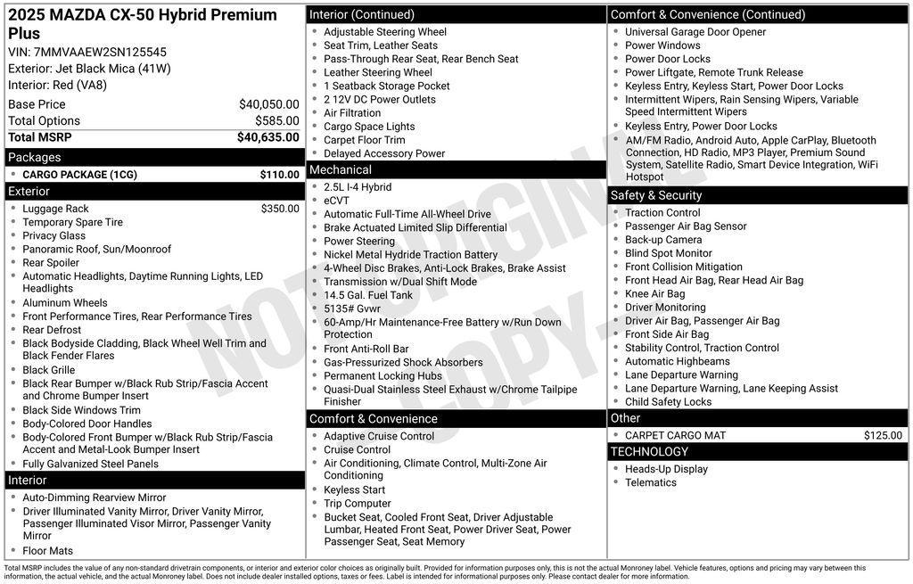 new 2025 Mazda CX-50 Hybrid car, priced at $41,055