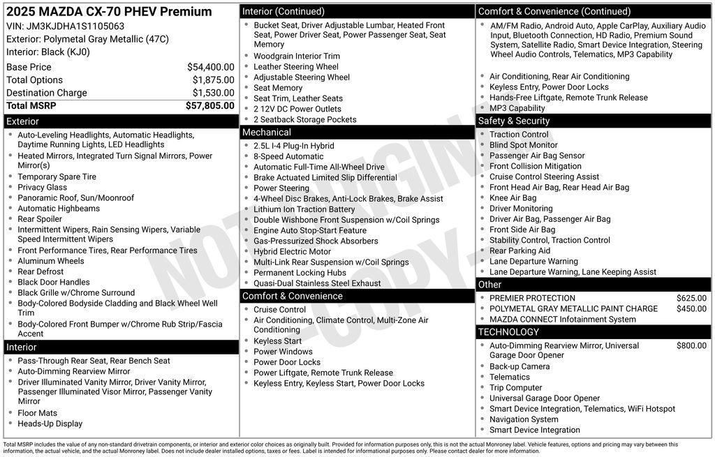 new 2025 Mazda CX-70 car, priced at $55,031